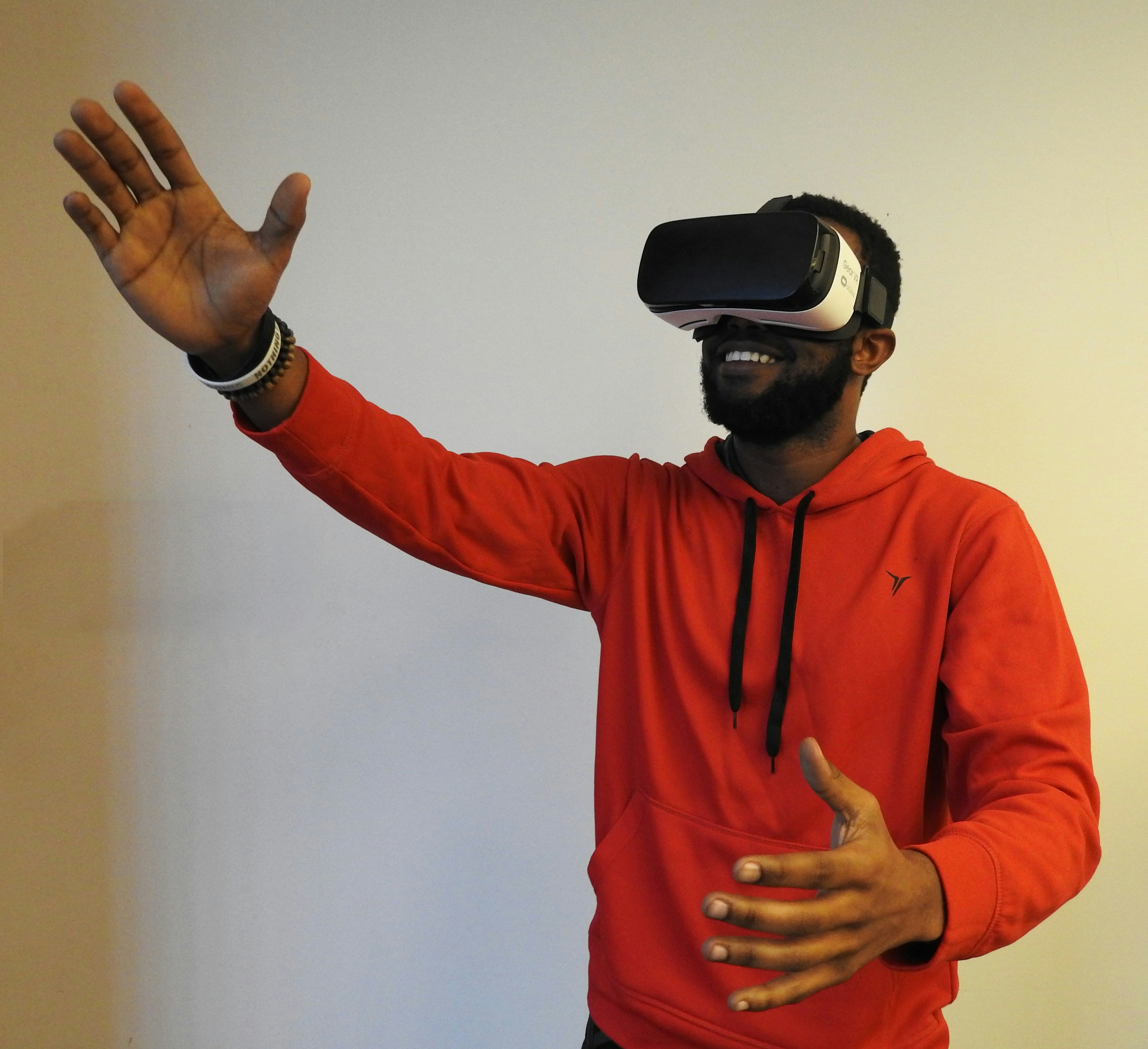 🏁 Conclusion: Stepping Into the Future of Performance Education by School Play Scripts man wearing white VR headset while lifting right hand