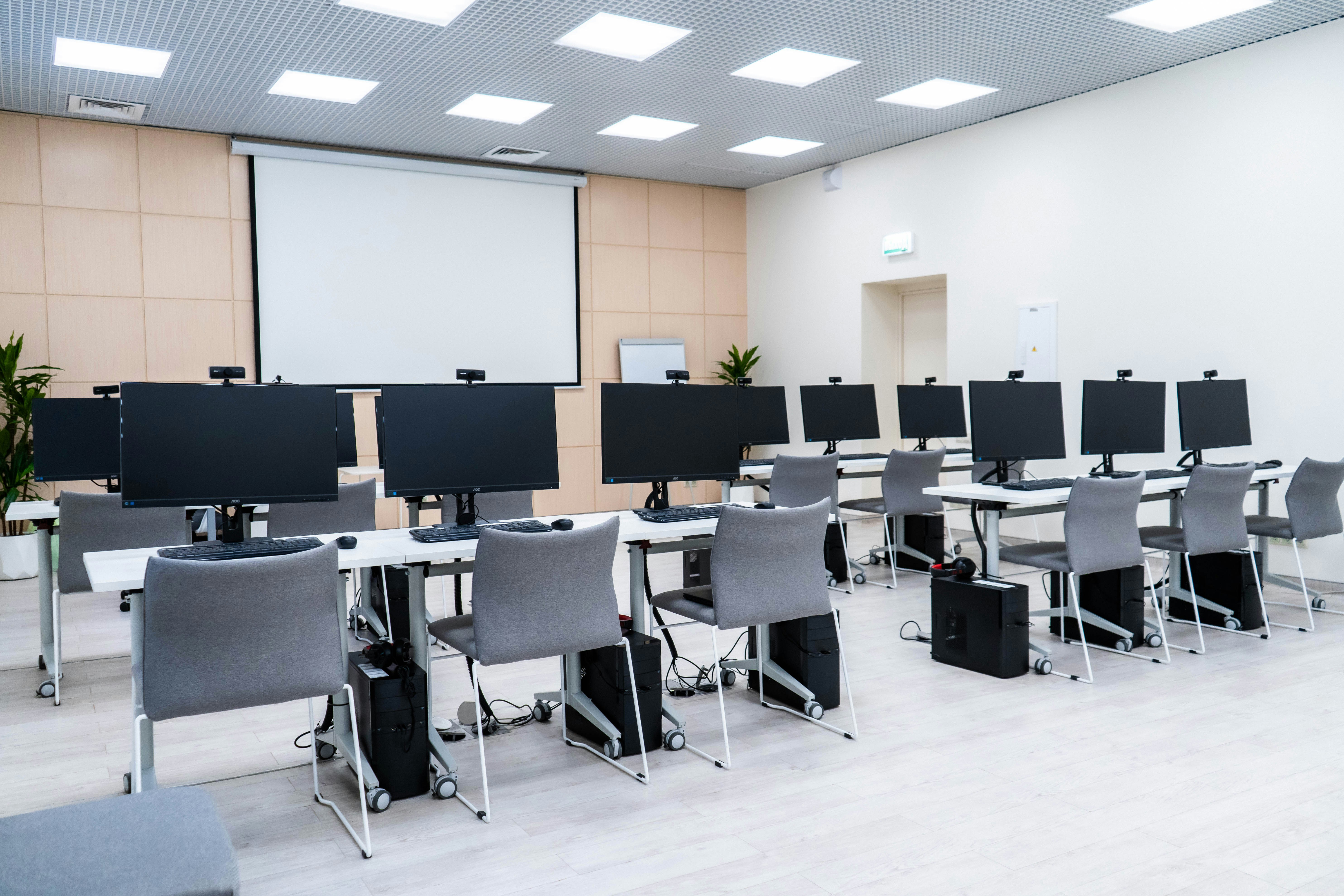 Classroom of the Russian University of Transport by School Play Scripts a room filled with lots of computer monitors